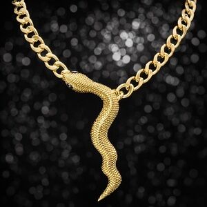 BIG SNAKE Statement Black Crystal Eyes Chain Curb Link Drop Necklace gold HSN